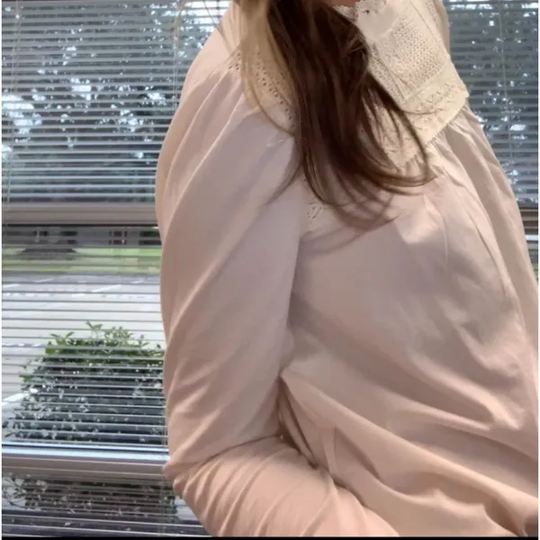 LOFT Cream Lace Yoke Top Small - Image 7