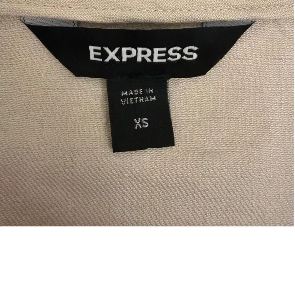 Express Linen Blend Cropped Tie Front Tan Cream Long Puff Sleeve Shirt Size XS - Image 3