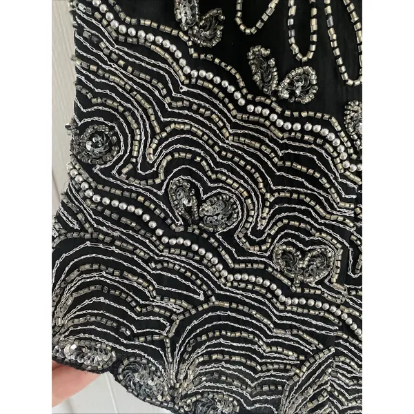 Laurence Kazar Vintage Beaded Top Womens Size L Black Silk Floral Sequin Evening - Image 5