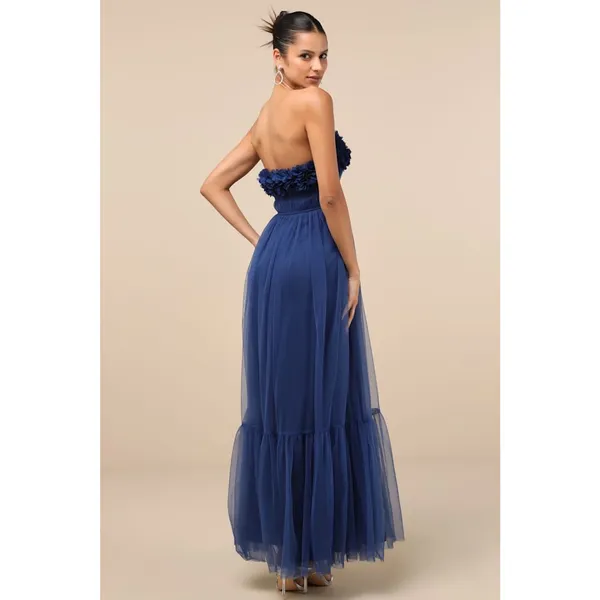 NWT Lulus Chic Spectacle Navy 3D Applique Strapless Maxi Dress Strapless Size S - Image 3