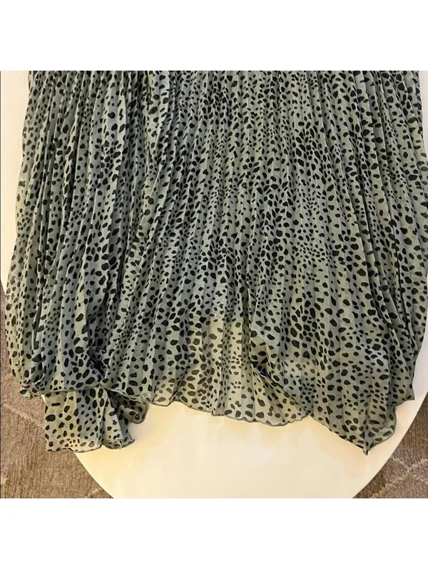 Abercrombie & Fitch Leopard Print Flowy Pleated Midi Maxi Skirt Green Black XS - Image 4
