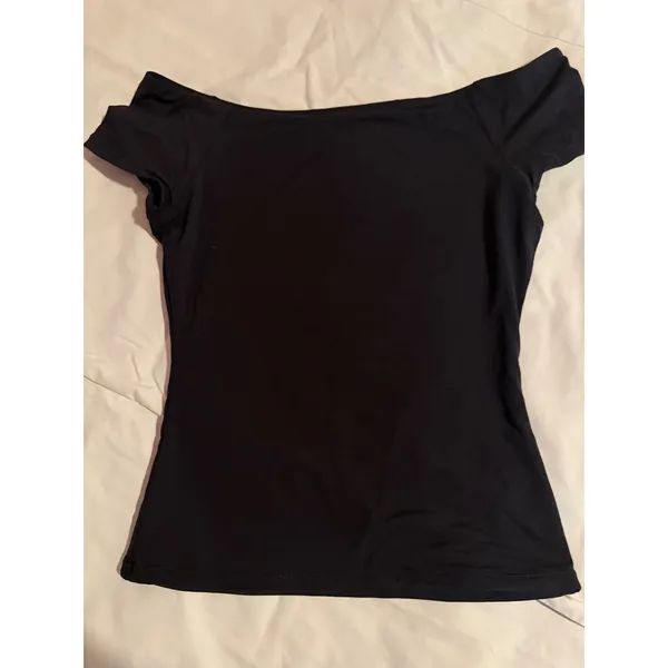 Unbranded Black Off The Shoulder‎ Short Sleeve Boat Neck Slim Fit Top Small - Image 2