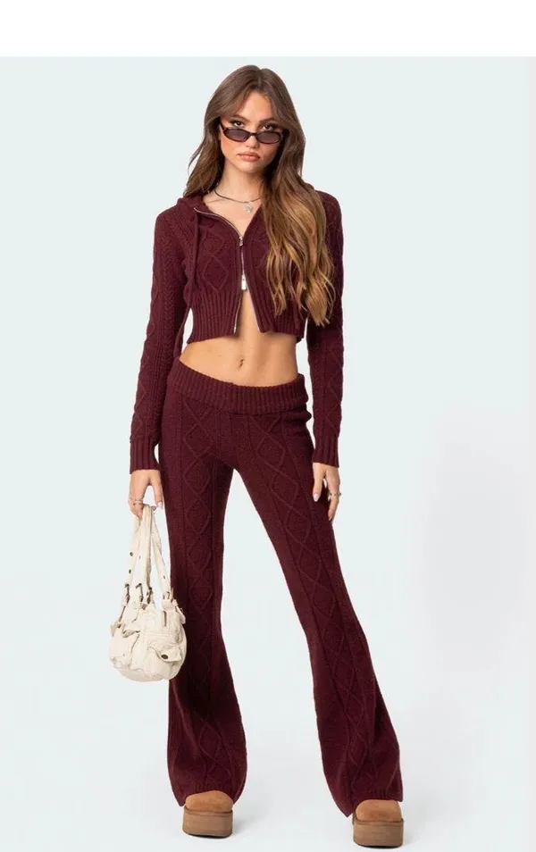 Edikted Knit Pants Low-Rise Flared Leg - Image 2