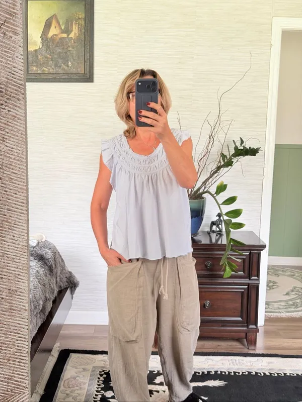 We The Free Free People Light Blue Rayon Ruffle Sleeveless Top XS Boho - Image 8