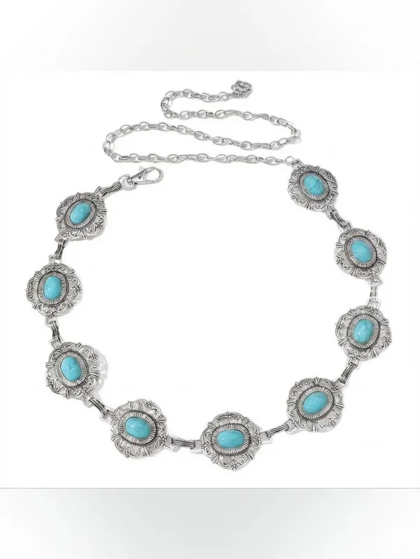 Turquoise Stone Waist Chain Belt - Boho Metal Link Design Fashion Accessories - Image 7
