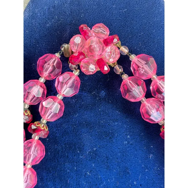 Vintage Pink Red Double Strand Acrylic Glass Bead Necklace Germany 22" MCM - Image 6