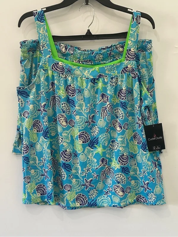 Cuddl Duds Pajama Set Cozy 2pc Tank Top Shorts NEW Blue Seashells XL - Image 2