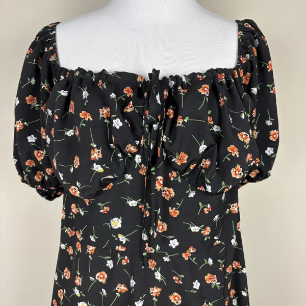 Milkmaid Maxi Dress Womens XL Black‎ Floral Feminine Smocked Puff Short Sleeve - Image 4