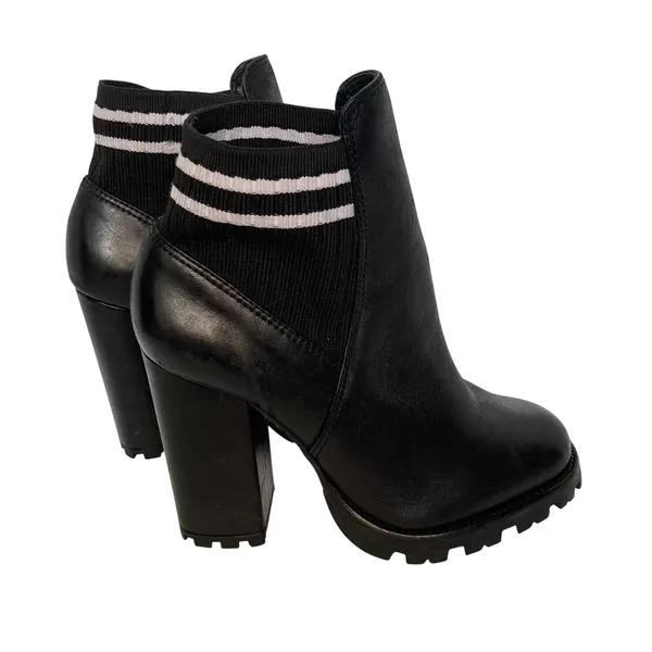 Schutz Black Leather Sock Top Lug Chunky Boots Size 6B - Image 2