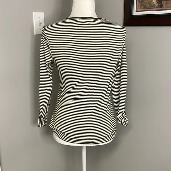 Lauren Ralph Lauren Brown Striped Henley womens Size Large Cotton Equestrian - Image 7