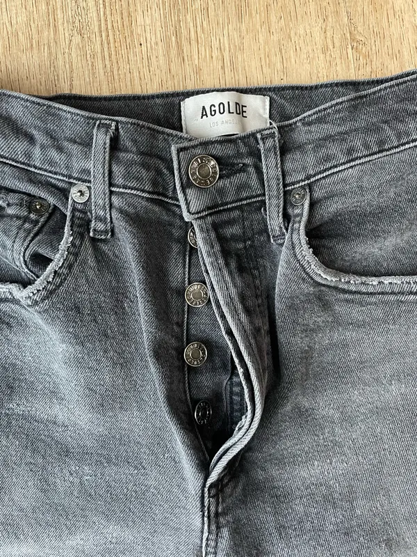 AGOLDE High Rise Skinny Jeans Size 25 Washed Black Button Fly Vintage Fade - Image 2
