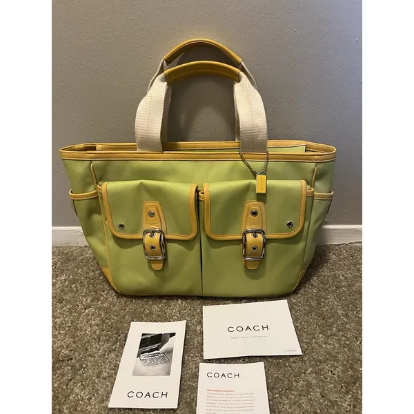 Coach Vintage Garden Tote Green Apple/ Yellow-6734 Coach Cards Included - Image 10