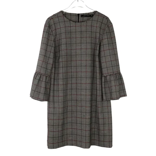 Zara Black & White Glen Check Plaid Long Sleeve Bell Sleeve Dress Medium - Image 4