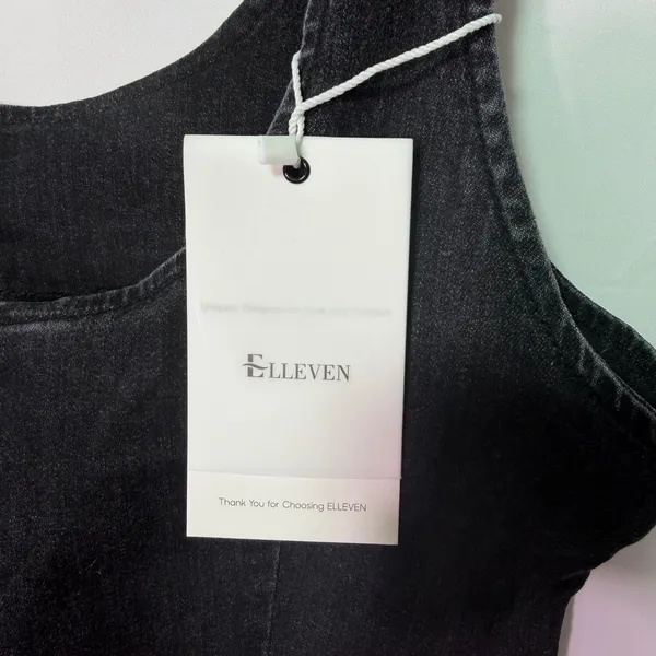 NWT ELLEVEN Black Denim Mini Dress‎ Sleeveless Bodycon Slit Medium - Image 8