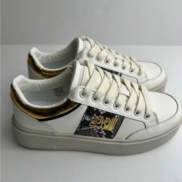 Roberto Cavalli leather White and Gold Women's Sneakers - Image 12