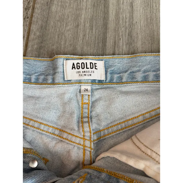 AGOLDE Micah Boyfriend Denim Shorts Swapmeet Distressed Raw Hem Womens Size 24 - Image 9