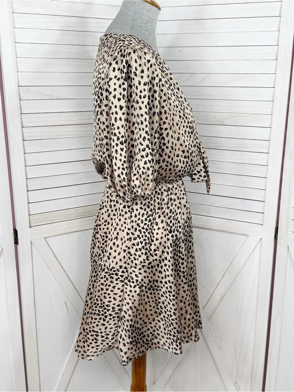Petal & Pup‎ Eisley Leopard Print Satin Tie Front Mini Dress Tan Black 6 - Image 4