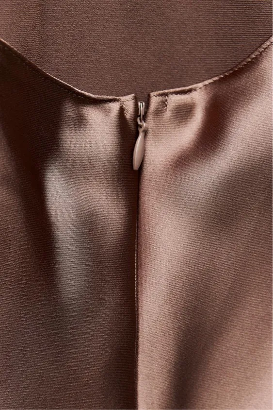Zara dress midi maxi satin wedding lingerie chocolate brown party cocktail - Image 17