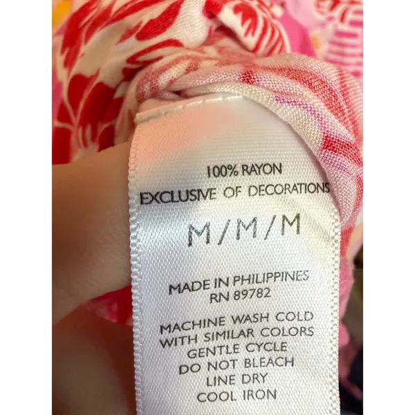 Natori Pink Floral Rayon Caftan Sleeve V-Neck Medium - Image 4
