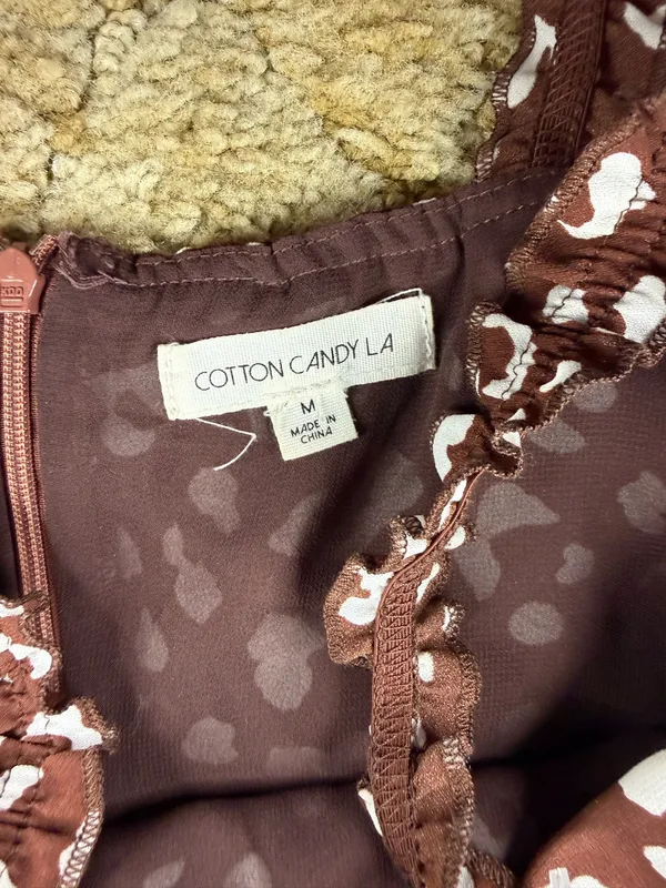 Cotton Candy LA Brown Leopard Print Mini Dress Medium Ruffle Strap - Image 7
