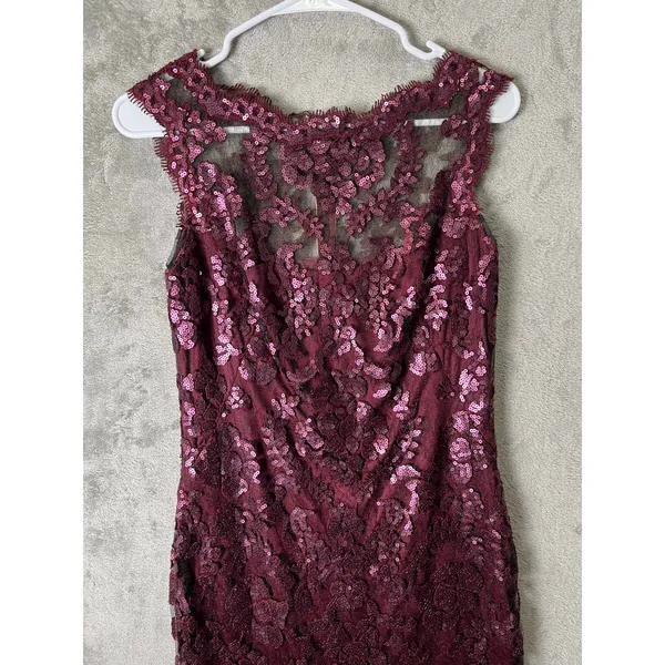 Tadashi Shoji Burgundy Sequin Lace Cocktail Dress‎ Elegant Formal Occasion Dress - Image 3