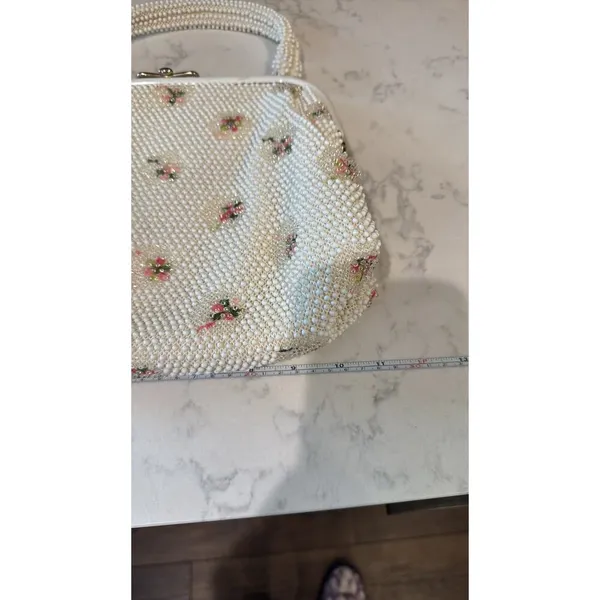 1950s Beaded Reversible Purse Vintage Top Handle Handbag Mid Century cottagecore - Image 15