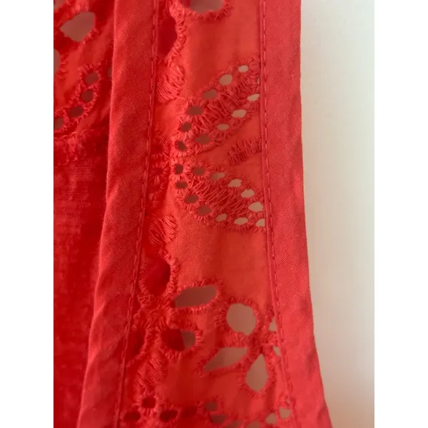 Lucky Brand Womens Coral Red Eyelet Lace Henley Tank Top Sleeveless Shirt Medium - Image 4