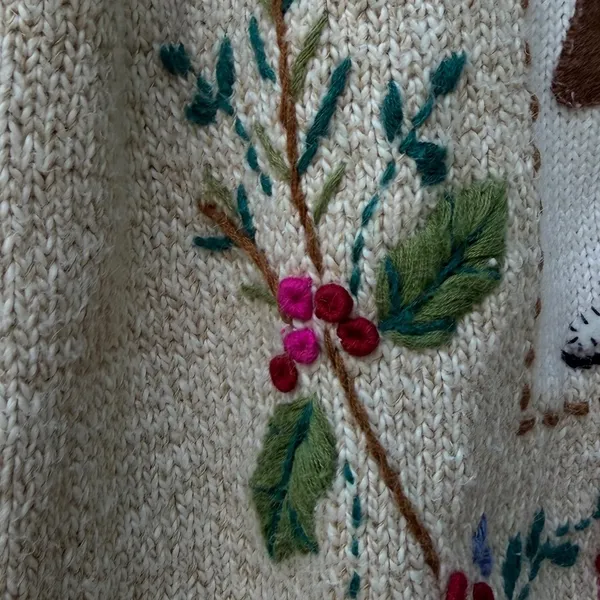 Alfred Dunner Vintage Winter Embroidered Cardigan Sweater Tan XL Ramie Cotton - Image 8