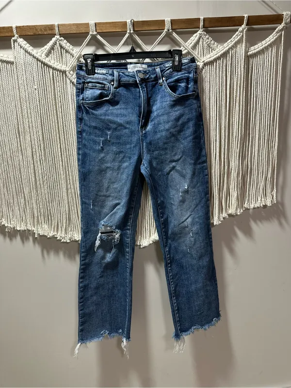 Boyfriend Jeans in Distressed Medium Blue Denim - Image 4
