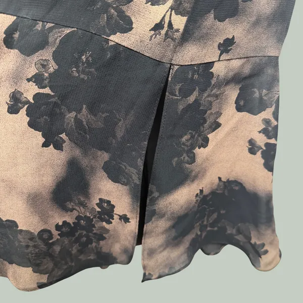 VTG Drama Floral Bias Cut Maxi Skirt 8 Taupe Black Made USA‎ Dark Academia - Image 8