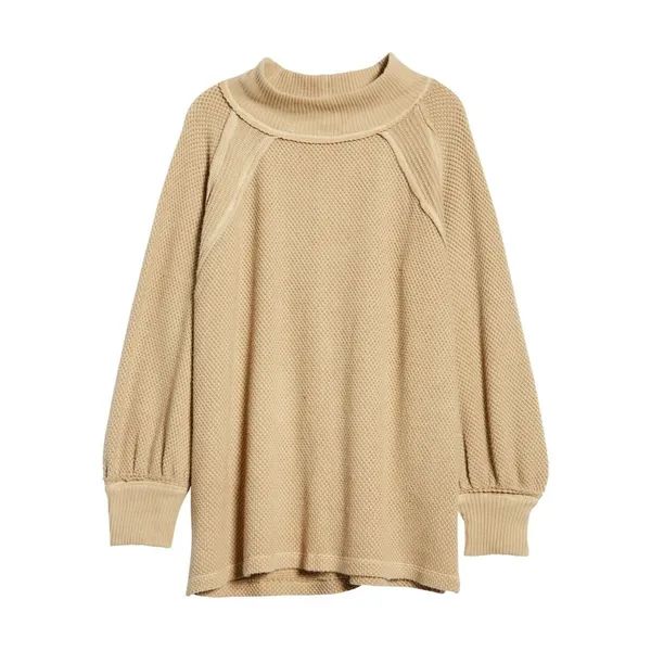 Free People We The Free She’s A Keeper Sweater Women’s L Tan Oversized Boho - Image 3