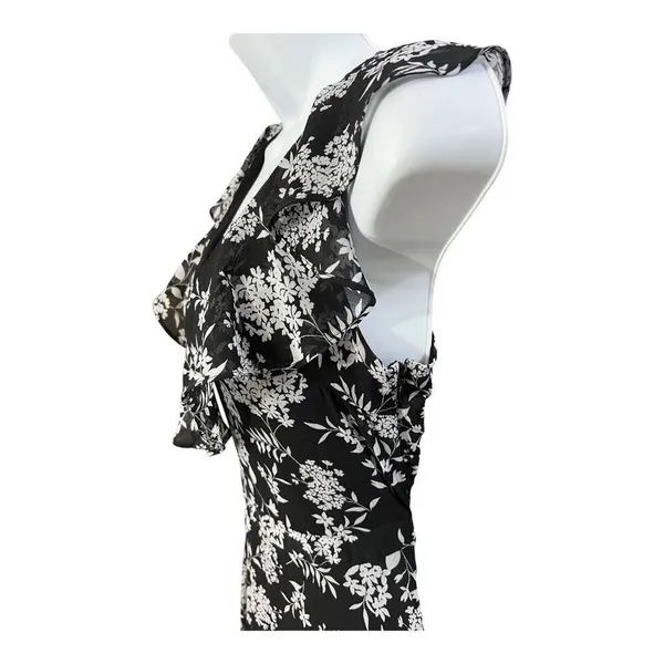 Banana Republic Elegant Ruffle Dress Black/White Floral print Size 4 Asymmetric - Image 16