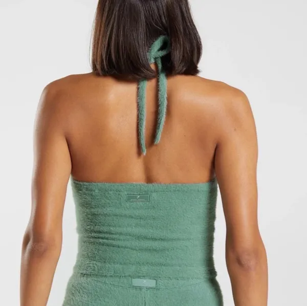 Gymshark Whitney Simmons Eyelash Knit Midi Halter Top Sage Size Medium - Image 2