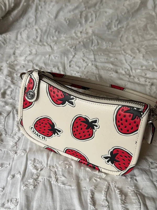 Coach Cream Leather Crossbody with Red Strawberry Print - Image 2