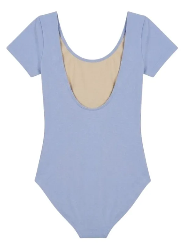 Eurotard Adult L Short Sleeve Light Blue Leotard Bodysuit Lined Cotton Dance - Image 3