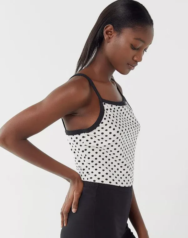 🌙 UO Rae Velvet Cropped Tank Top in White Polka Dot - Image 2