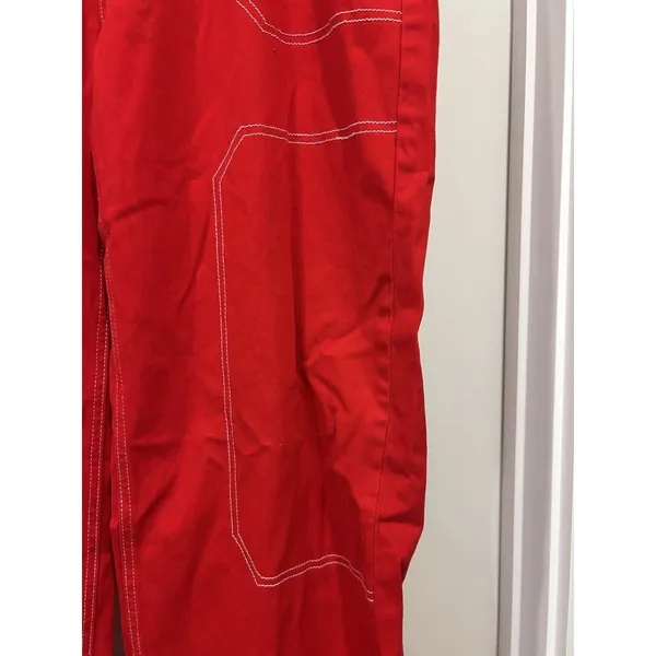 Women Straight Leg Stretch Jeans Size 16 Red Denim Mid Rise Game Day USA Preppy - Image 6