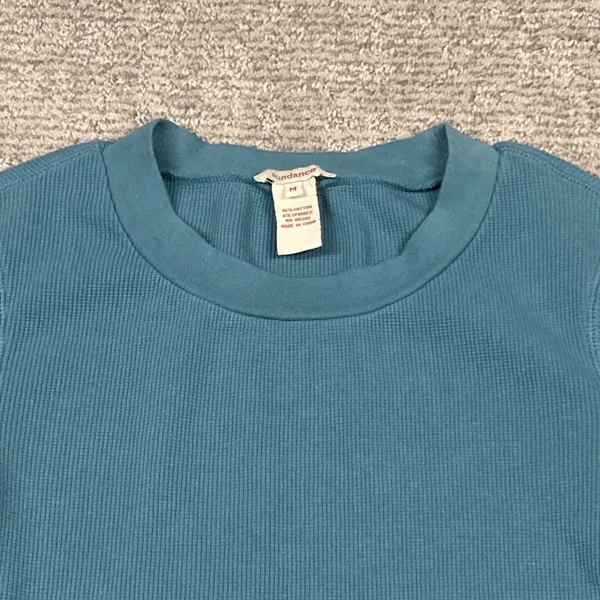 Sundance Shirt Womens Medium Waffle Knit Thermal Velvet Cuff Turquoise Blue - Image 2