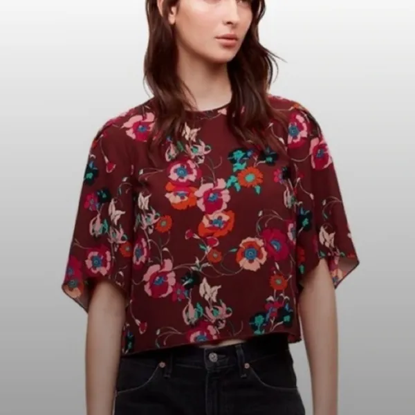 Aritzia Wilfred Cambria Floral Maroon Blouse Top Workwear Office Church Size XXS - Image 2