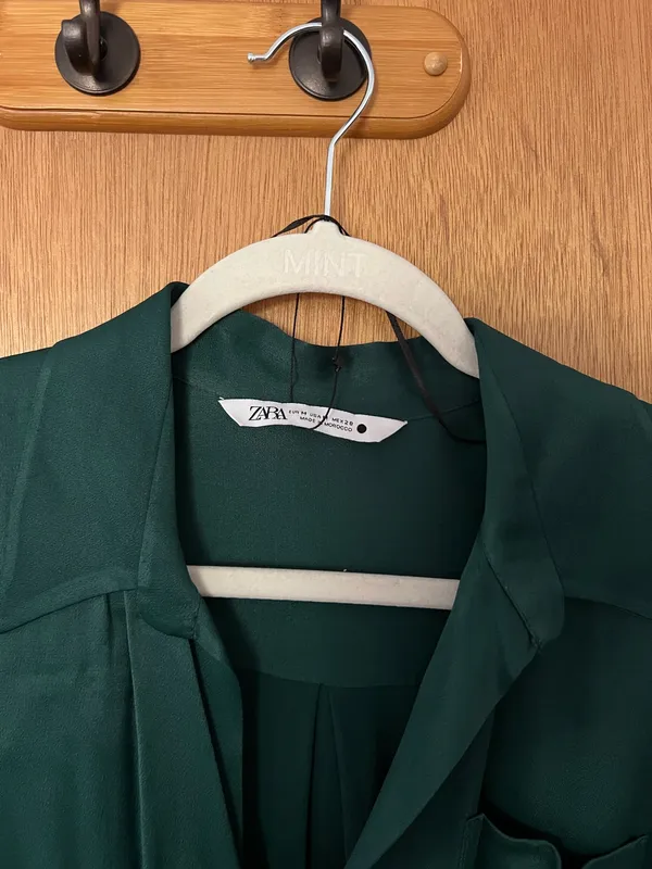 Zara forest teal green satin silky maxi tie dress - Image 2