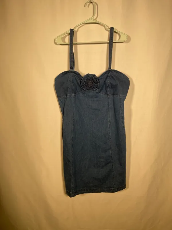 Anthropologie Porridge Womens Denim Mini Dress Rosette Xl New With Tags - Image 2