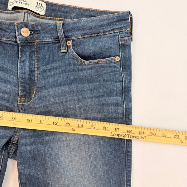 Abercrombie & Fitch Skinny Flare Jeans Mid Rise Dark Wash Stretch Denim Size 10R - Image 6