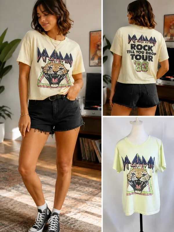 DAYDREAMER Def Leppard Rock Till You Drop Tour ’83 Graphic Band Tee Sz M🧡 - Image 2