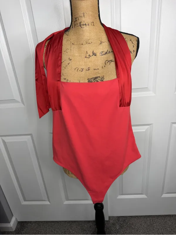Free People x REVOLVE Get It Done Halter Top Bodysuit in Berry Twists Sz L - Image 5