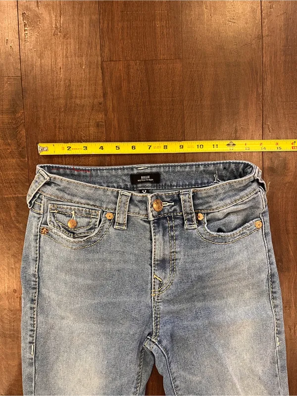 TRUE RELIGION Billie Mid-Rise Straight Jeans Light Blue Wash Womens 28x31 - Image 4