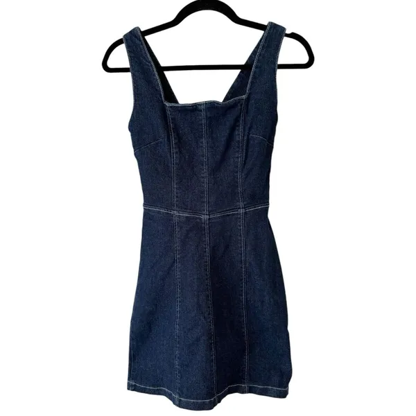 Tiger Mist Blue Denim Square Neck Sleeveless Sheath Mini Dress Size XS - Image 3