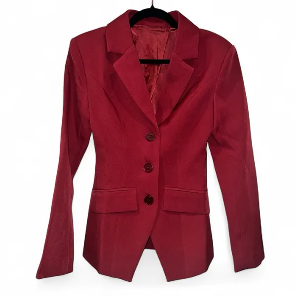 COMMENSE Split Button Slim Fitted Blazer COLOR - Burgundy Size XS NWT - Image 4