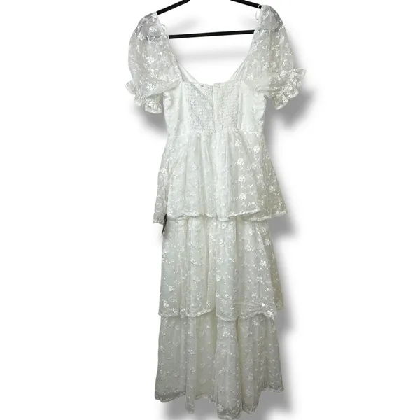 NEW Lulus Precious Sweetie White Floral Embroidered Sweetheart Airy Midi Dress - Image 7