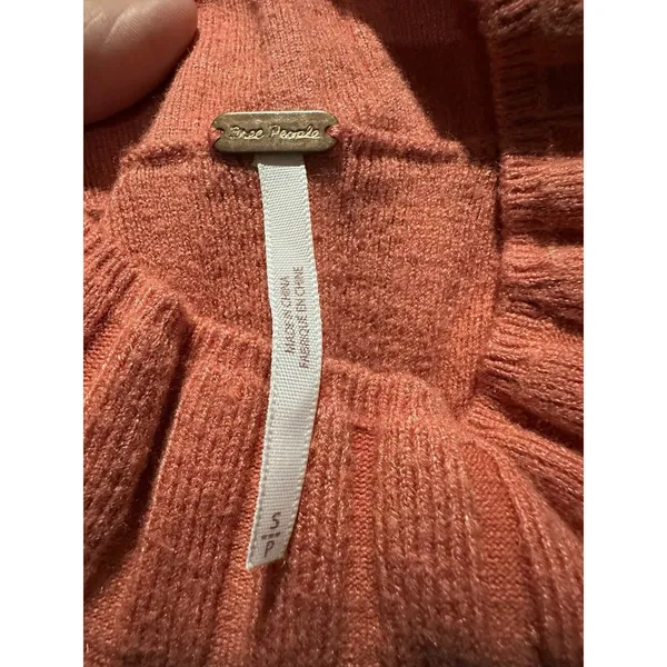 FREE PEOPLE Lottie Coral‎ Ribbed Small Button Front Mock Neck Sweater Dress M7-3 - Image 6