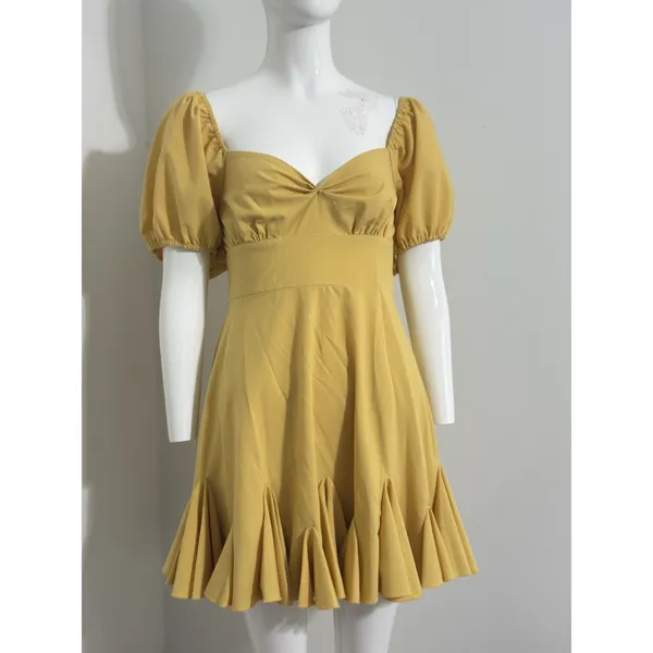 The Vintage Shop Women’s Cottagecore Dress Mustard Puff Sleeve Open Back M NWOT - Image 4